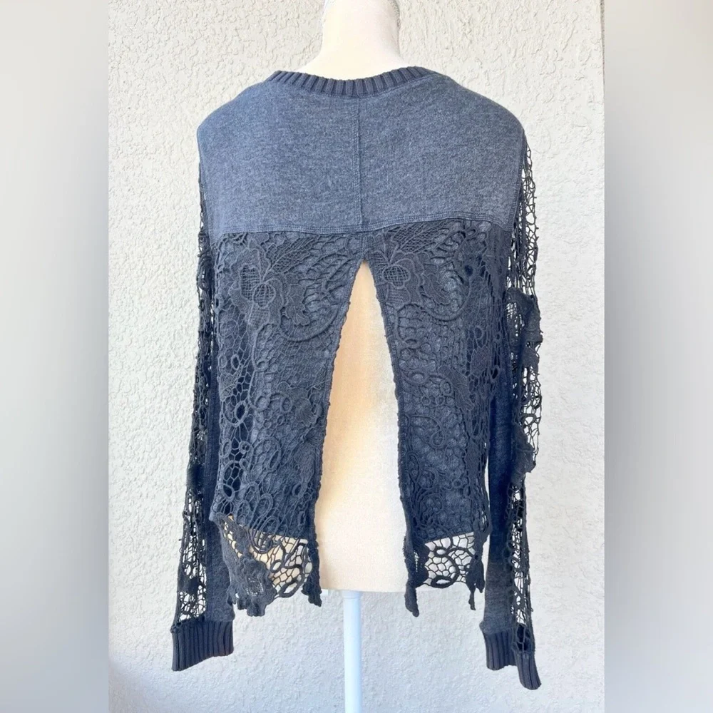 FREE PEOPLE Graphite Combo Crochet Top, Size Small - MSRP $128